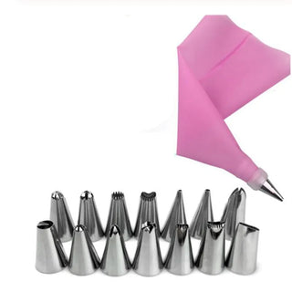 Buy pink 16pc/Set DIY Kitchen Baking Cake Decorating Tool Silicone Icing Piping Cream Pastry Bag Stainless Steel Nozzle Converter Tools