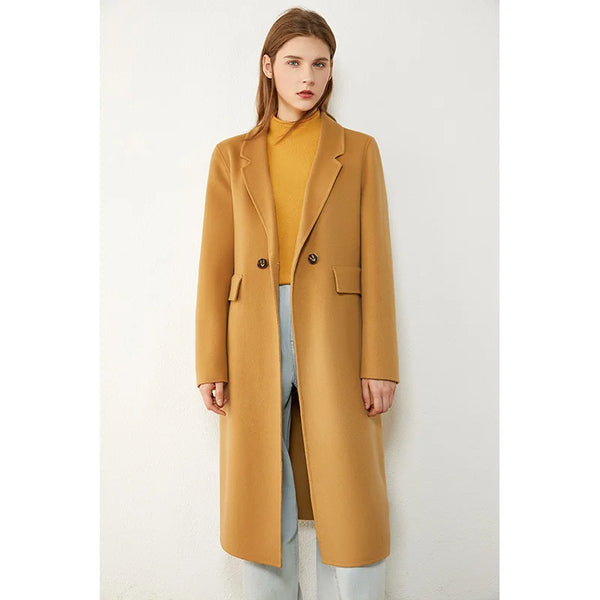 Amii Minimalism Winter 100%wool Women's Coat Temperament Lapel Knee-Length Double-Sided Woolen Coat Winter Coat Women 12030467