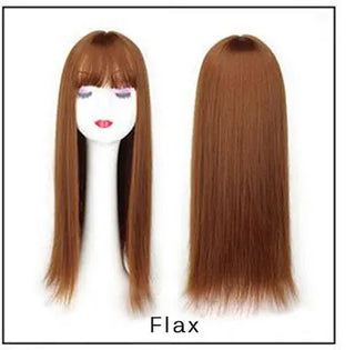 Buy flax Gres Blonde Synthetic Hair Piece Women 3 Clips in Hair Extension With Bangs 22&quot; Long High Temperature Fiber Brown/Grey/Black