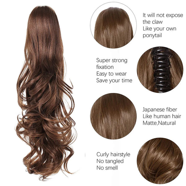 SHANGZI Ponytail Extensions Synthetic Claw Clip on Blonde Ponytail Wig Pony Tail Long Curly Hair Women Hairpiece 18-22 Inch