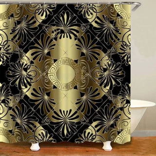 Buy only-shower-curtain3 3D Luxury Black Gold Greek Key Meander Baroque Bathroom Curtains Shower Curtain Set for Bathroom Modern Geometric Bath Rug Decor