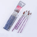 5 Pcs Crystal Handle Acrylic Powder Nail Brushes UV Gel Drawing Painting Brushes Carving/Extension Pen Professional  Nail Tools