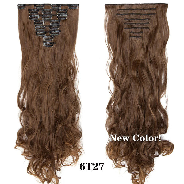 HAIRRO 24Inches 170g 36 Colors Long Straight Synthetic Hair Extensions Clips in High Temperature Fiber Black Brown Hairpiece