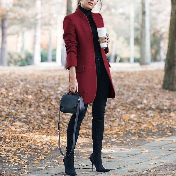 Women Trench Long Coat 2023 Winter Spring Lapel Long Sleeve Coats Office Ladies Solid Slim Overcoat Outwear Abrigo Mujer