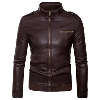 Buy wine-red-2 Fashion Brand Motorcycle Men&#39;s Leather Jackets 2020 Winter Stand Collar Zipper Male Leather Jacket Comfortable Warm Coats