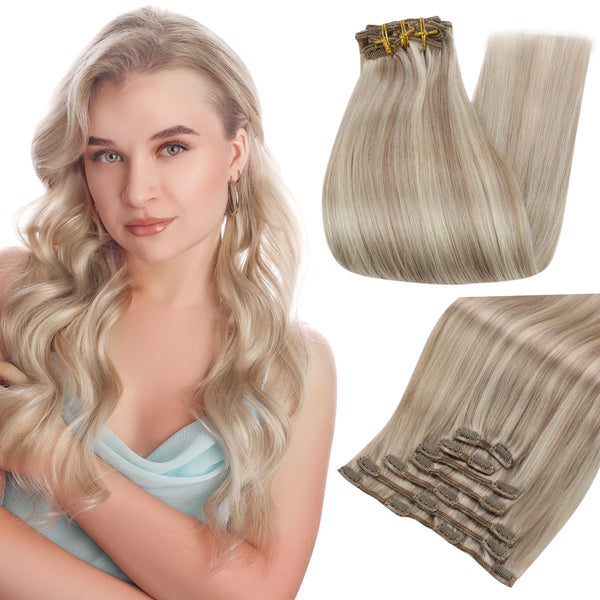 Full Shine Human Hair Extensions Clip in Hair Extensions Human Hair 7PCS 105G Double Weft Hair Extensions Human Hair for Woman