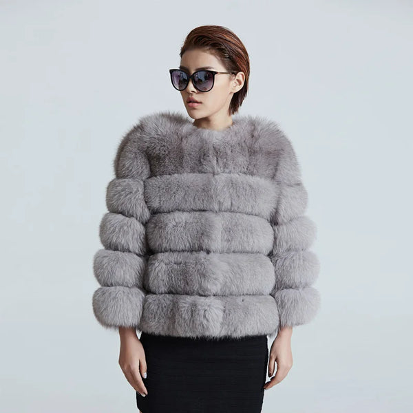 ZIRUNKING Women Warm Real Fox Fur Coat Short Winter Fur Jacket Outerwear Natural Blue Fox Fur Coats Female Fashion Outfit ZC1636