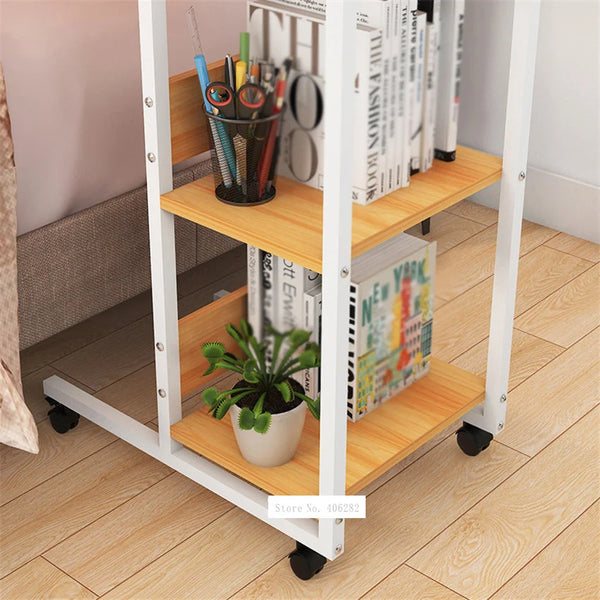 Pressboard Steel Frame Side Table Simple Lazy Movable Notebook Computer Table Small 2-Layer Mobile Laptop Desk With Pulley