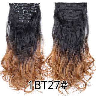 Buy curly-1bt27 Leeons 16Clips Long Straight Synthetic Clip on Hair Extensions Cheveux Clip Naturel High Temperature Fiber Black Brown Hairpiece