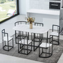 Modern 7-Piece Dining Table Set With Faux Marble Compact 55Inch Kitchen Table Set for 6, Black+White