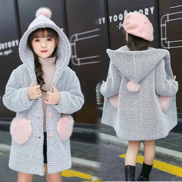 2024 New Fashion Kids Girl Overcoat Autumn Winter Clothes Wool Coat for Teens Jacket Warm Long Outerwear Coats Children Clothing