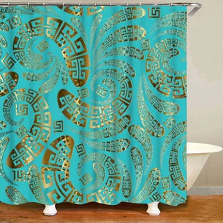 Buy only-shower-curtain8 3D Luxury Black Gold Greek Key Meander Baroque Bathroom Curtains Shower Curtain Set for Bathroom Modern Geometric Bath Rug Decor