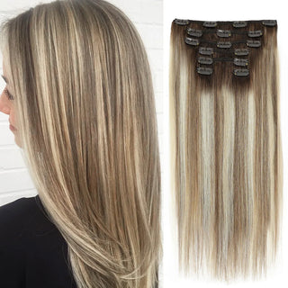 Buy ot2-10-60 BHF Clip in Human Hair Extensions Remy Natural Hair Clip in Extensions Highlighted Golden Blonde Straight Human Hair Extensions