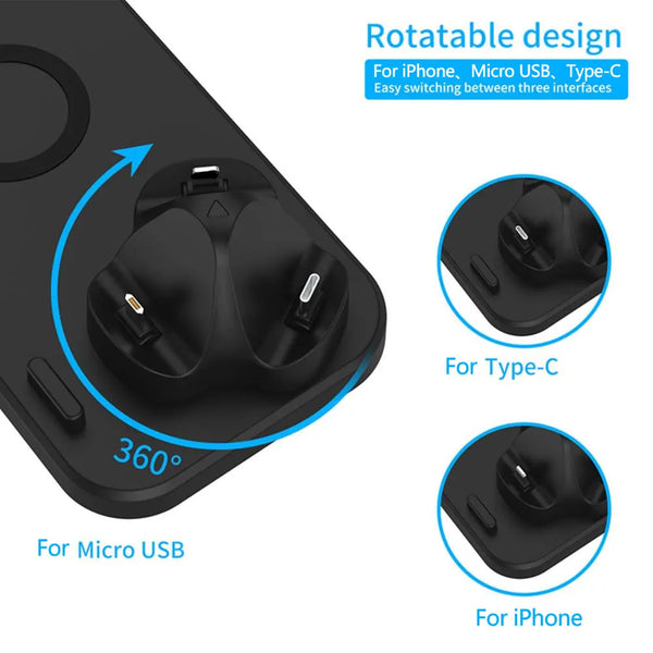 6 in 1 Wireless Charger Pad Qi Induction Fast Charging Holder for Apple Watch 6 5 4 3 for Airpods Pro IPhone 12Pro/11/Xr/Xs/X/8