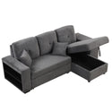 Reversible Sleeper Sectional Sofa Bed With Side Shelf and 2 Stools,Pull-Out L-Shaped Sofa Bed,Corner Sofa-Bed With Stora