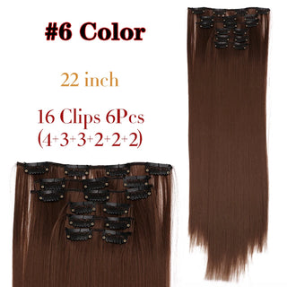 Buy 6 Leeons 16Clips Long Straight Synthetic Clip on Hair Extensions Cheveux Clip Naturel High Temperature Fiber Black Brown Hairpiece