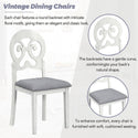 Mid-Century 6-Piece Trestle Table Set With Victorian Round Upholstered Dining Chairs and Long Bench, Gray+Antique White