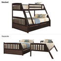 Solid Wood Twin Over Full Bunk Bed With Two Storage Drawers, Espresso