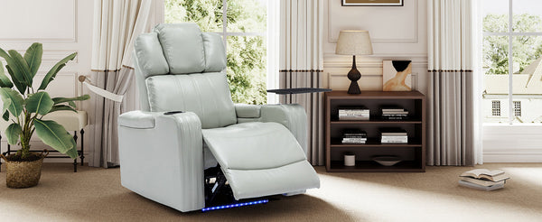 PU Leather Power Recliner Individual Seat Home Theater Recliner With Cooling Cup Holder, Bluetooth Speaker, LED Lights,