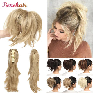 BENEHAIR Synthetic Hair Bun Claw Ponytail Clip in Hair Extensions Fake Hair Hairpiece for Women Ponytail Hair Wavy Messy Bun