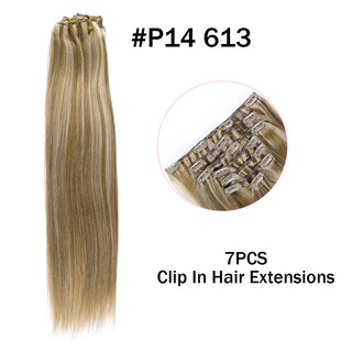 Buy dl-p14-613 Hair Extensions Clip in Human Hair 7PCS Balayage Natural Black to Golden Blonde Clip in Hair Extension Real Human Hair Extension