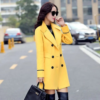 Buy yellow 2021 Women Blends Woolens Overcoat Female Coat Autumn Winter Coats Jackets Women Plus Size Coat Women&#39;s Wool Coats Long Tops