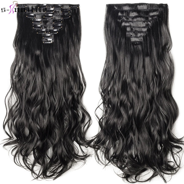 HAIRRO 24Inches 170g 36 Colors Long Straight Synthetic Hair Extensions Clips in High Temperature Fiber Black Brown Hairpiece