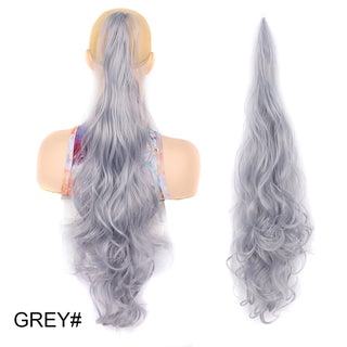 Buy grey 32inch Synthetic PonyTail Long Layered Flexible Wrap Around Fake Tail Hair Extensions Natural Curly Hairpiece for Women