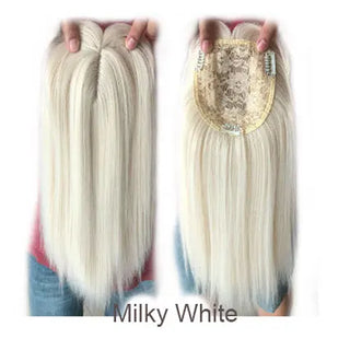 Buy milky-white 14inch Straight Synthetic Blonde Hair With Bangs for Women Clip-In One-Piece Hair Extension High Temperature Fiber