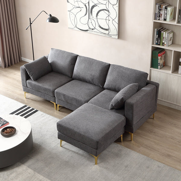 Living Room Furniture Modern Leisure L Shape Couch Dark Grey Fabric