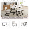 Modern Faux Marble 6-Piece Dining Table Set,60inch Metal Kitchen Table Set With Upholstered Dining Chairs and Bench, Bla