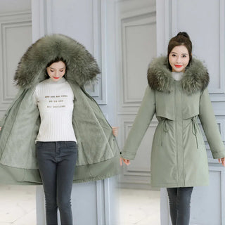 Buy light-blue Fashion Winter Jacket Women Warm Coat Long Female Jacket Plus Size 5XL Ladies Parka Winter Coat Women Fur Collar Hooded Outwear