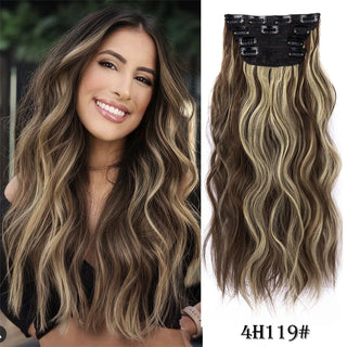 Buy wavy-4h119 Leeons Synthetic Hair 11Clips in Hair Extension Body Wave 20&quot;Hair Extension Clip for Women Synthetic Hair Extensions Brown Ombre