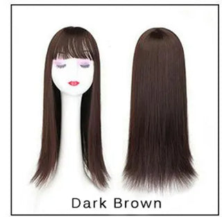 Buy dark-brown Gres Blonde Synthetic Hair Piece Women 3 Clips in Hair Extension With Bangs 22&quot; Long High Temperature Fiber Brown/Grey/Black