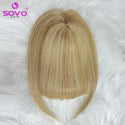 Human Hair Bangs Clip in Blunt Cut Fringe OverHead Wispy Air Bang Black Brown Blonde 2 Clips Hair Topper Extensions 8.5x7.5cm