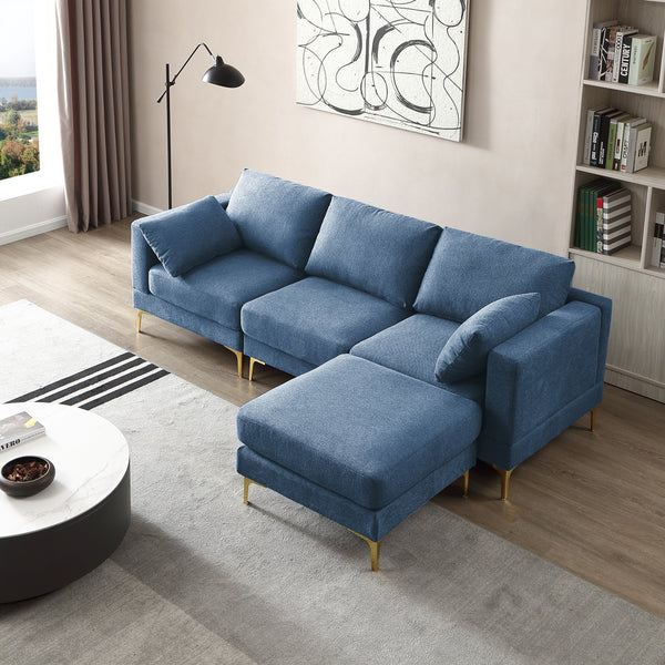 Living Room Furniture Modern Leisure L Shape Couch Blue Fabric