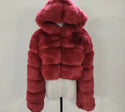 Furry Cropped Faux Fur Coats  Jackets Women Fluffy Top Coat Hooded Winter Fur Jacket YINGJIAMEI