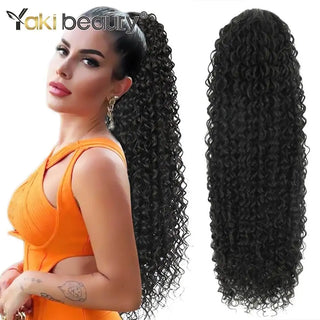 Buy jc-1b-black Long Kinky Curly Ponytail Synthetic Drawstring Ponytail 24/30/32Inch Chip-In Hair Extension Organic Clip-In Overhead Ponytail