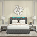 Queen Platform Bed Frame , Velvet Upholstered Bed With Deep Tufted Buttons and Nailhead Trim, Adjustable Colorful LED Li