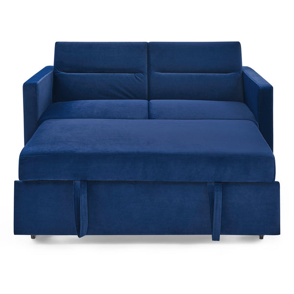 Loveseats Sofa Bed With Pull-Out Bed,Adjsutable Back and Two Arm Pocket,Blue (54.5"x33"x31.5")