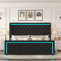 Queen Platform Bed Frame With High Headboard, Velvet Upholstered Bed With Deep Tufted Buttons, Adjustable Colorful LED L