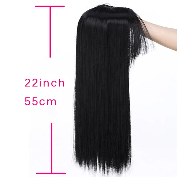 Gres Blonde Synthetic Hair Piece Women 3 Clips in Hair Extension With Bangs 22" Long High Temperature Fiber Brown/Grey/Black