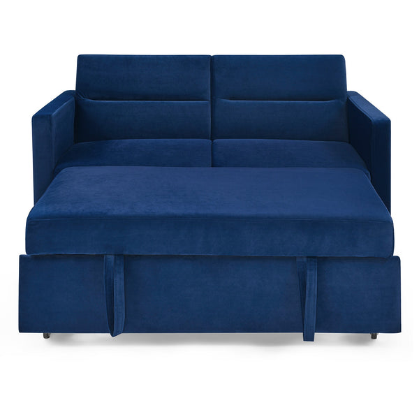 Loveseats Sofa Bed With Pull-Out Bed,Adjsutable Back and Two Arm Pocket,Blue (54.5"x33"x31.5")