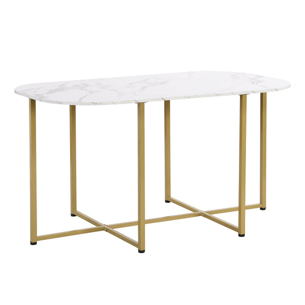 Modern 7-Piece Dining Table Set With Faux Marble Compact 55Inch Kitchen Table Set for 6, Golden+White