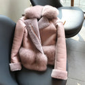 Maylofuer Genuine Sheepskin Leather Jacket Women Real and Natural Fox Fur Coat Slim Full Pelt Fur Coats for Winter