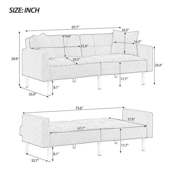 Linen Upholstered Modern Convertible Folding Futon Sofa Bed for Compact Living Space, Apartment, Dorm