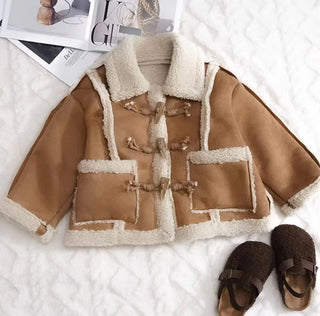 Buy khaki Khaki/Pink Girls Boys Winter Fake Fur Coat Winter Warm Kids Casual Coats Children Clothing Overwear