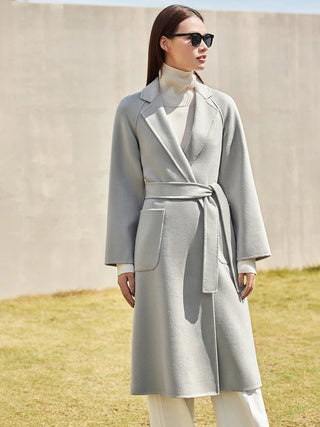 Buy silver-ggrey AMII Minimalism Wool Coat Women 2022 Winter 100% Wool Solid Commuter Casual Lace-Up Elegant French Style Clothing Coats 12130554