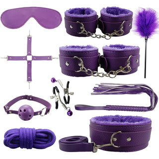 Buy pu-10pcs-purple BDSM Kit Sex Toys for Men Erotic Handcuffs Whip Sextoy Anal Plug Vibrator Bdsm Sex Bondage Set Adult Toys Sm Products Sex Toys