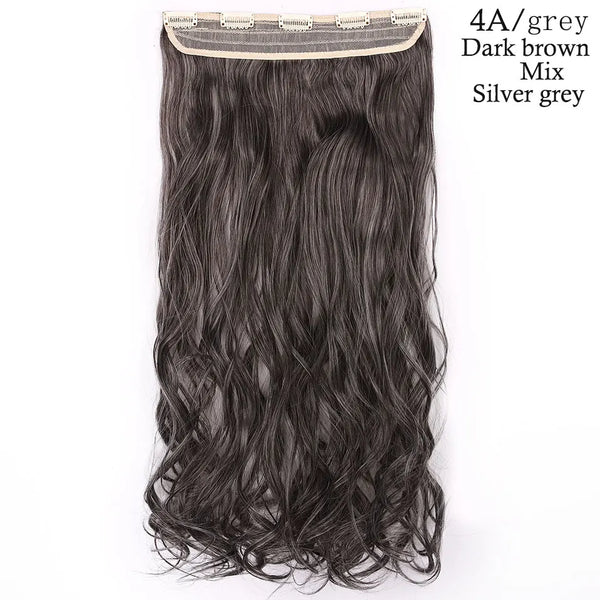 S-Noilite Synthetic 47Color 24Inch Long Wavy Women Clip in One Piece Hair Extensions Black Brown Fake Clip Hairpiece for Women